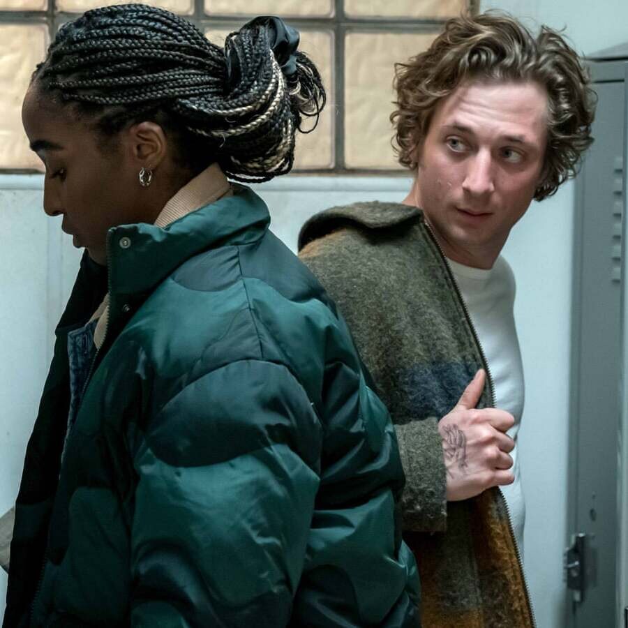 Ayo Edibiri and Jeremy Allen White in The Bear